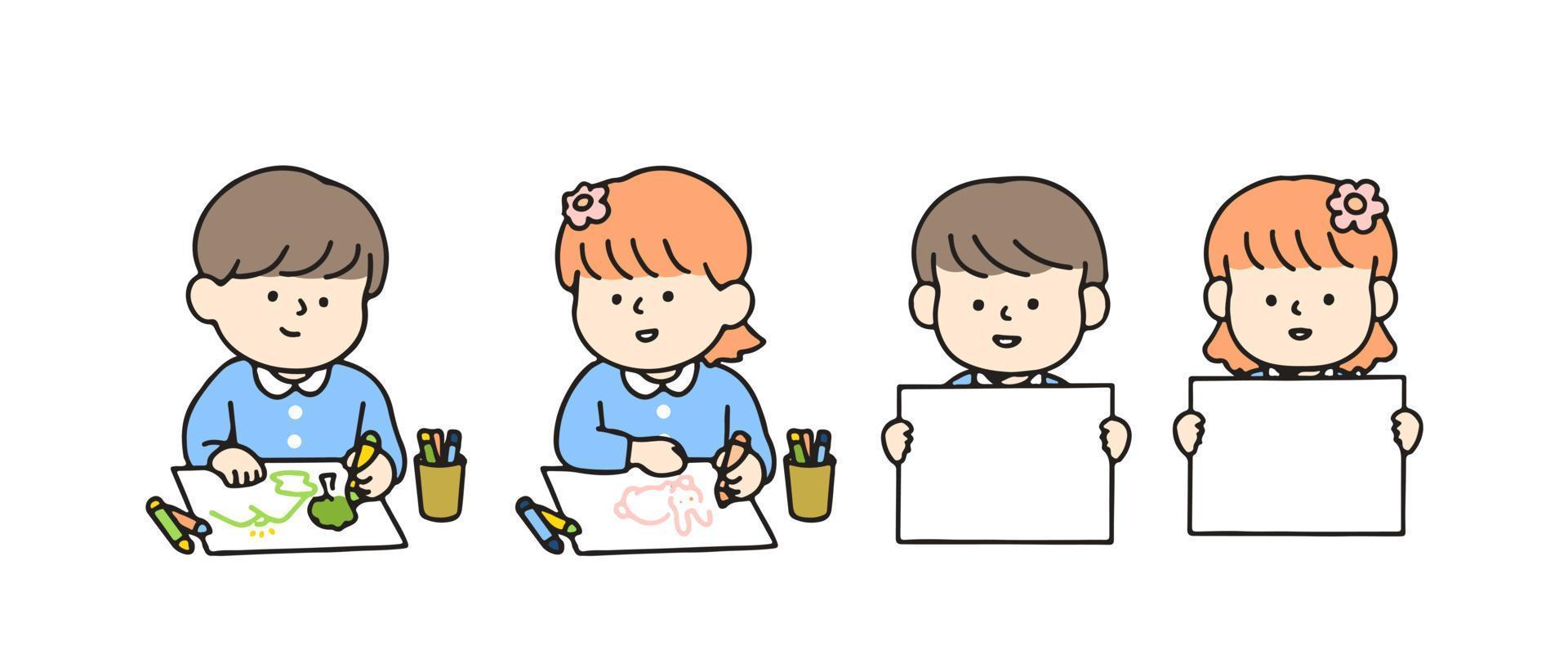 peu enfant dessin et en portant signe. mignonne dessin animé personnages, retour à école concept vecteur