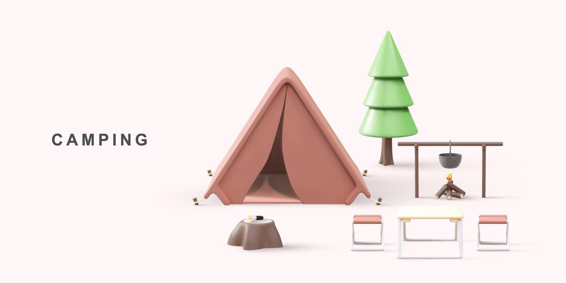 3d réaliste concept - camping. vecteur illustration.