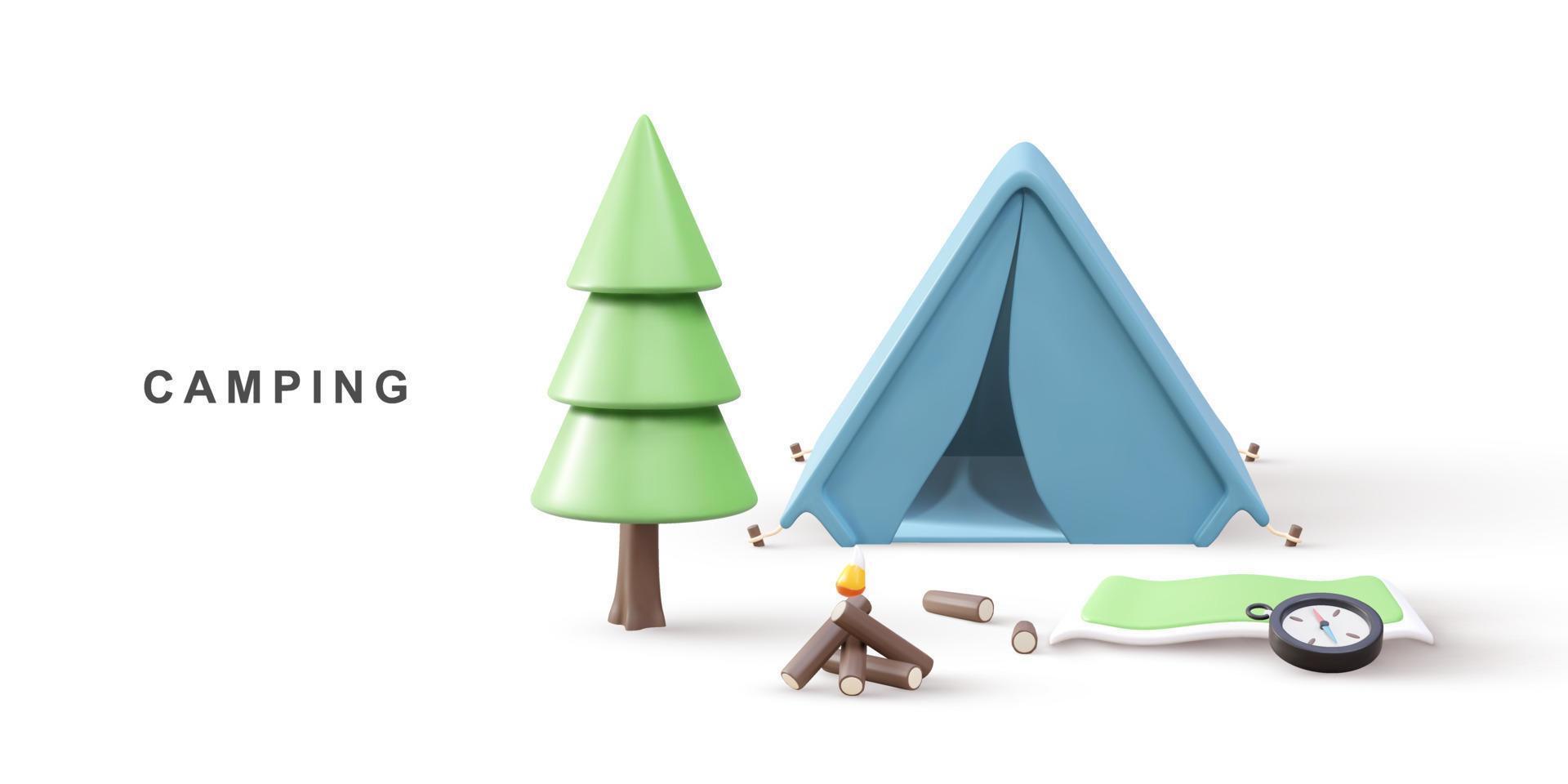 3d réaliste concept - camping. vecteur illustration.