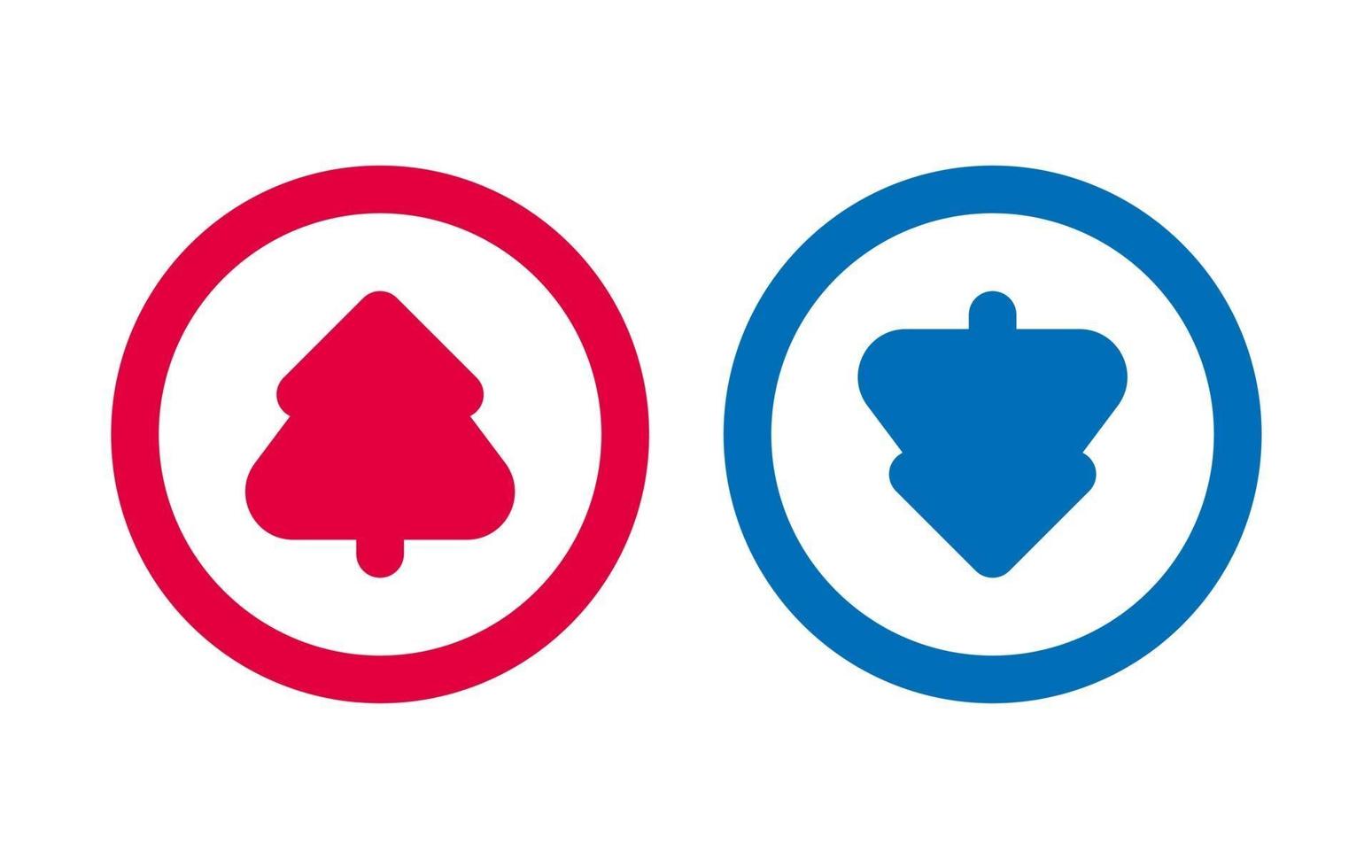 arbre de conception flèche vers le bas icône bleu et rouge vecteur