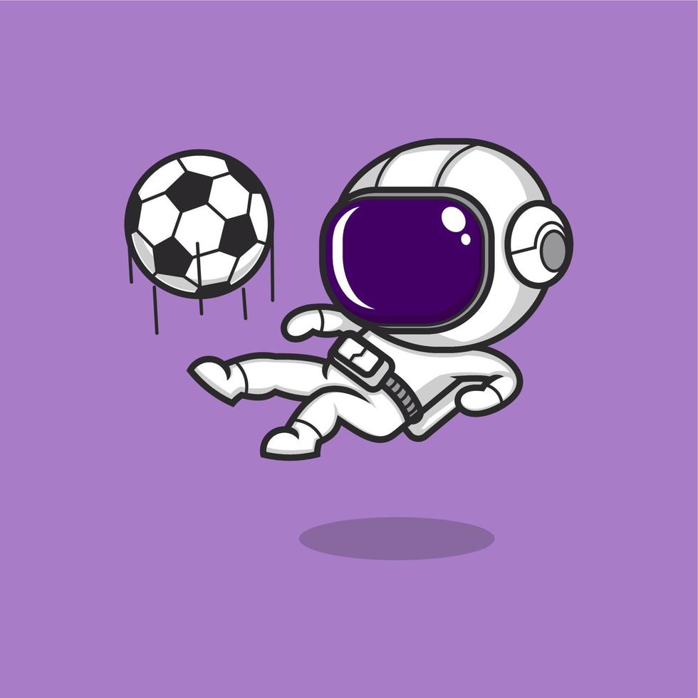 mignonne dessin animé astronaute en jouant Football vecteur