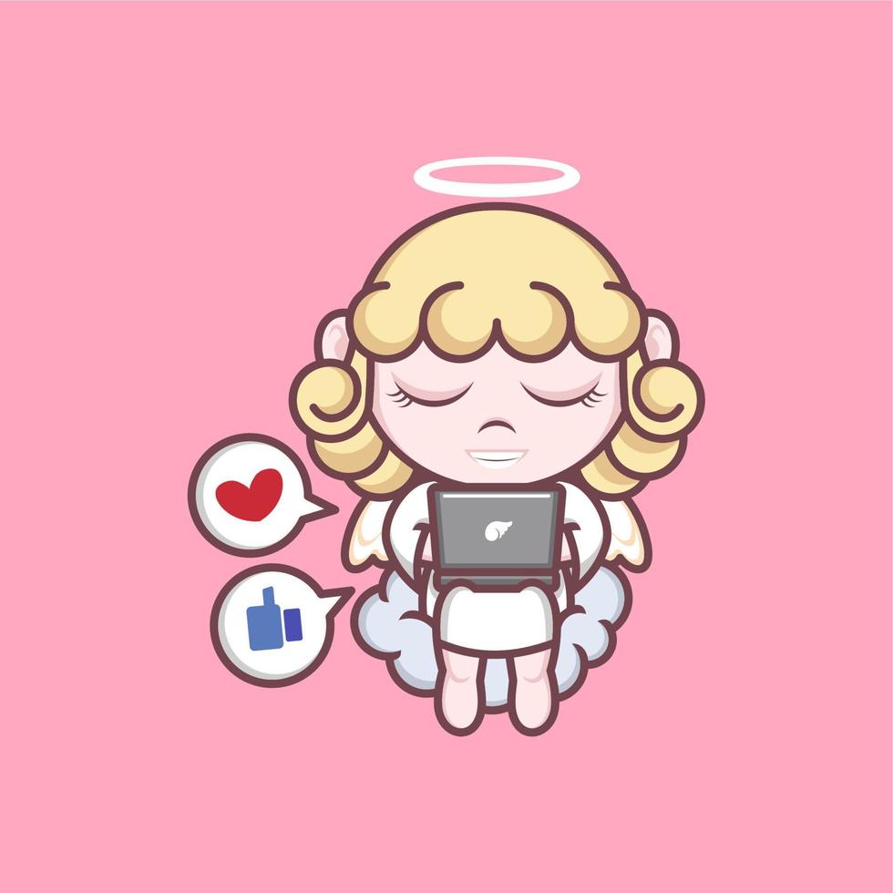 mignonne dessin animé ange avec portable vecteur