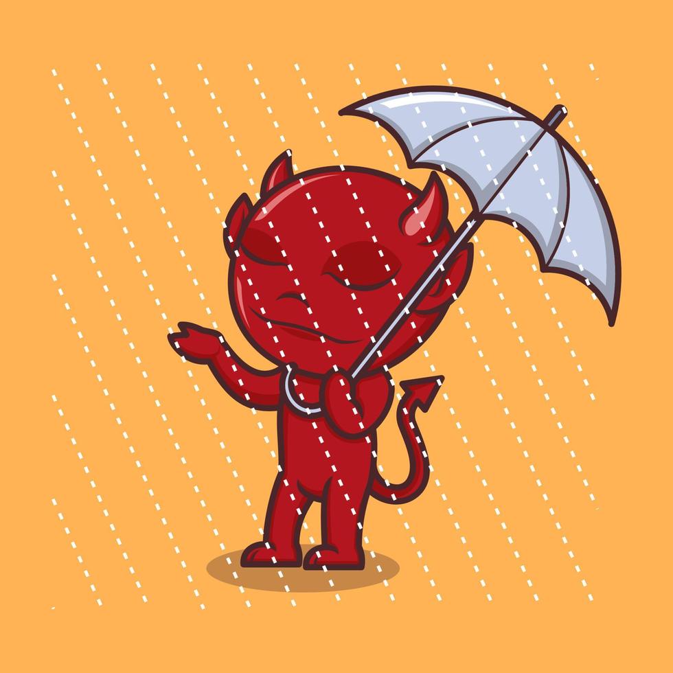 mignonne dessin animé diable avec parapluie vecteur