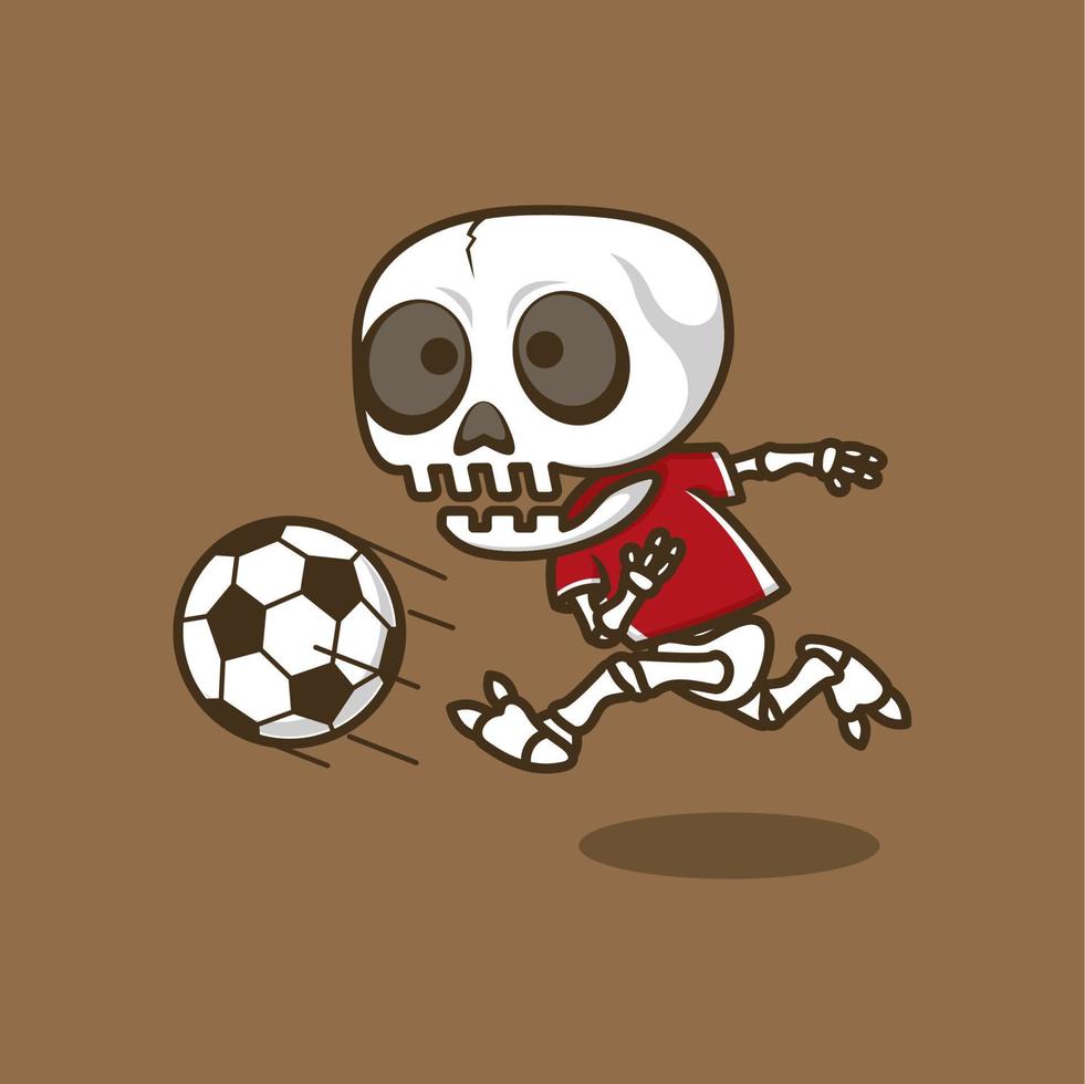 mignonne dessin animé crâne en jouant Football vecteur