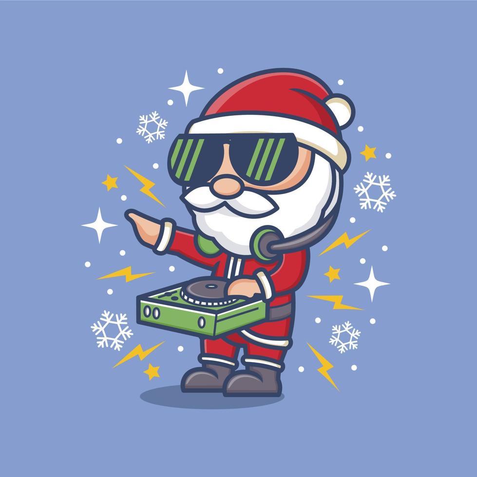 mignonne dessin animé Père Noël claus en jouant dj vecteur