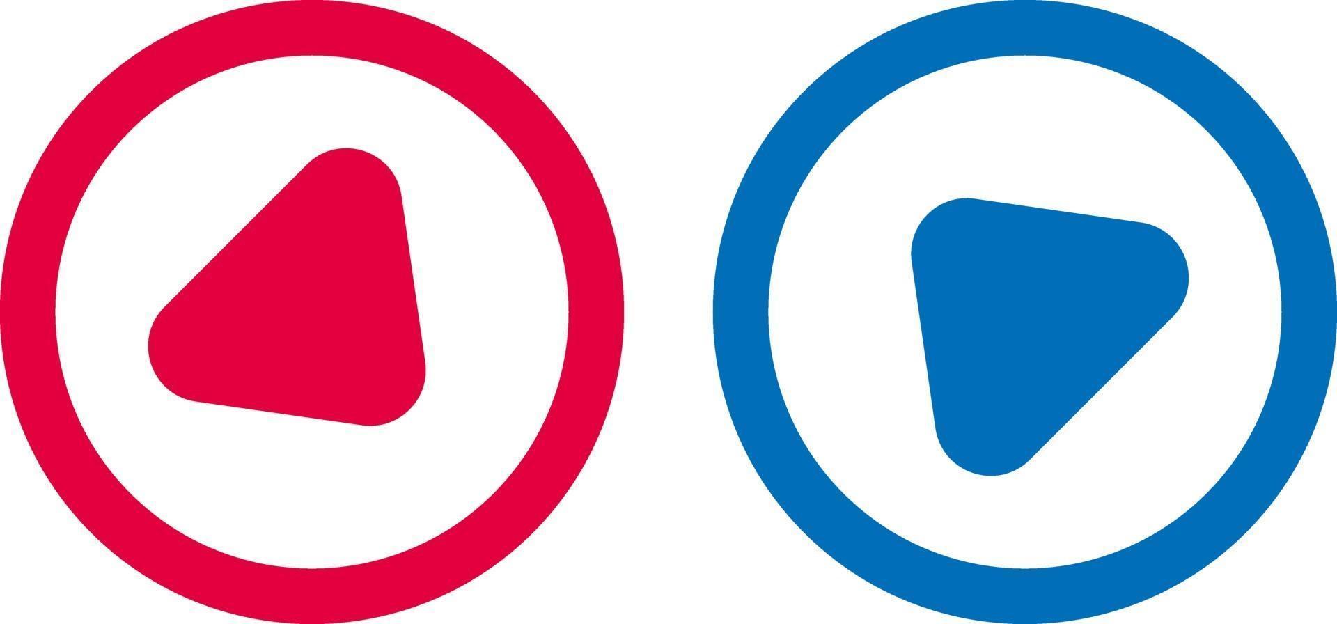 flèche jouer icône ligne design rouge et bleu vecteur