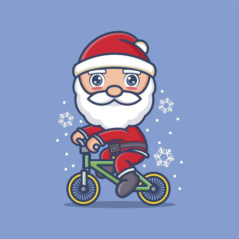 mignonne dessin animé Père Noël claus en jouant vélo vecteur