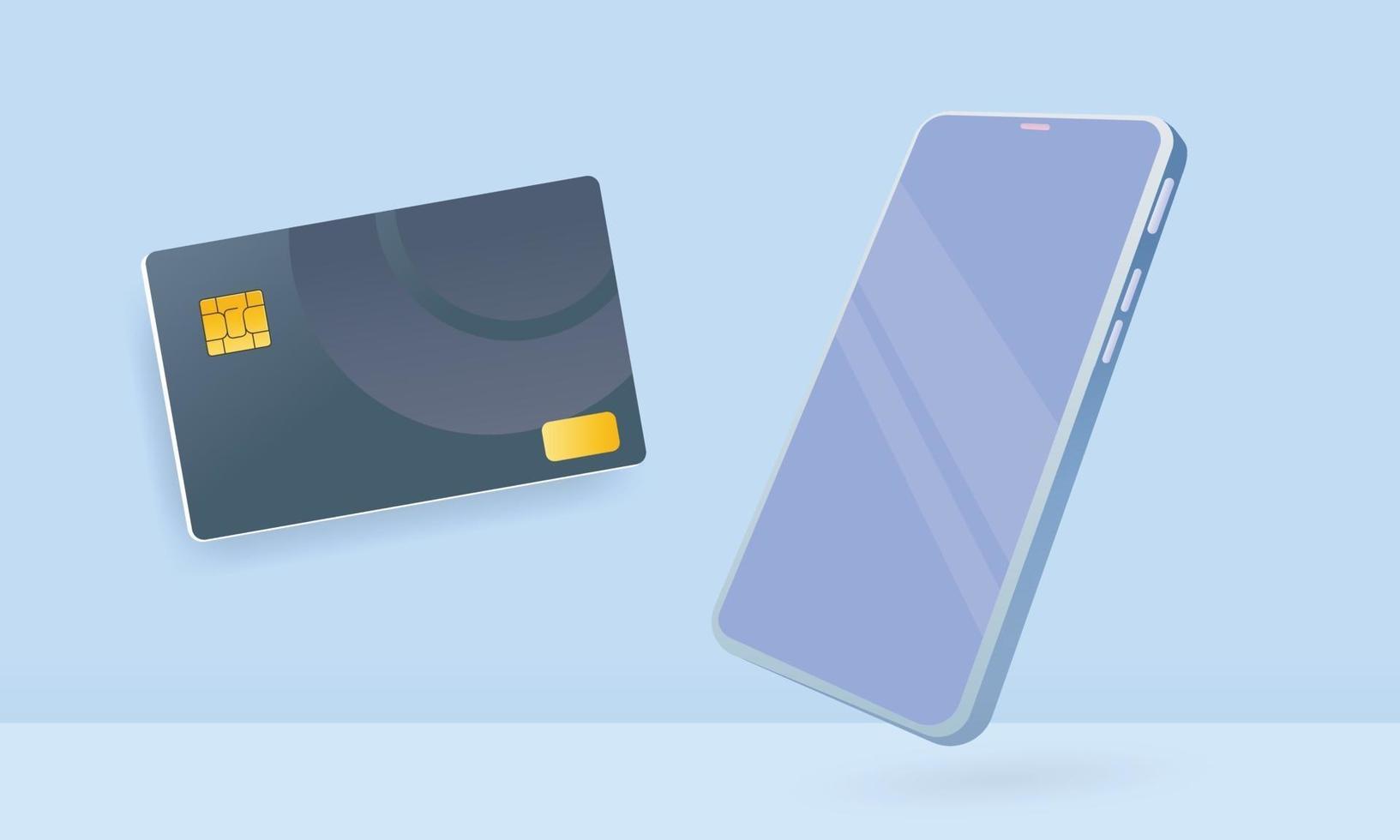 Smartphone 3D avec carte de crédit, concept d'achat sur Internet vecteur