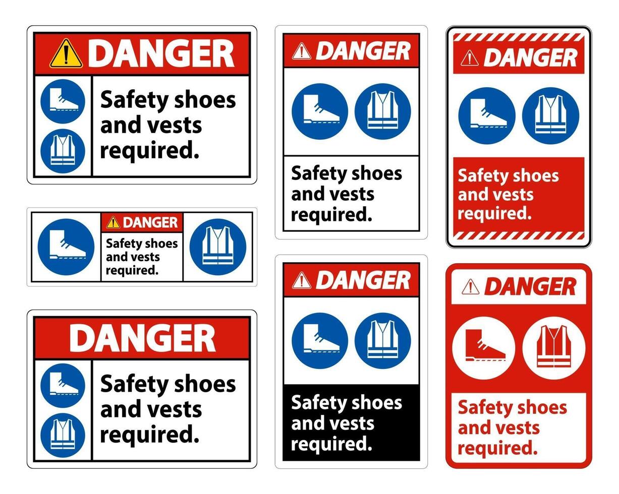 Chaussures et gilet de sécurité de signe de danger requis avec jeu de symboles ppe vecteur