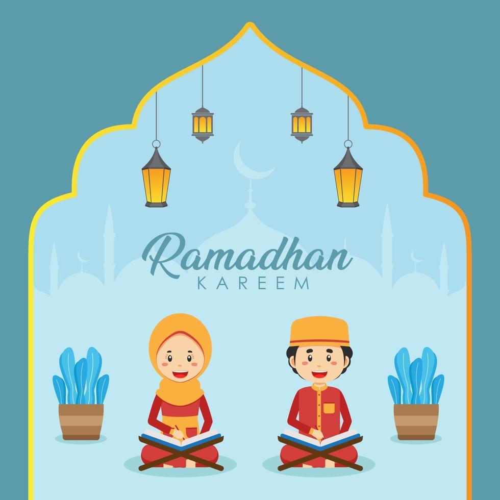 fond de voeux ramadhan avec des personnages vecteur