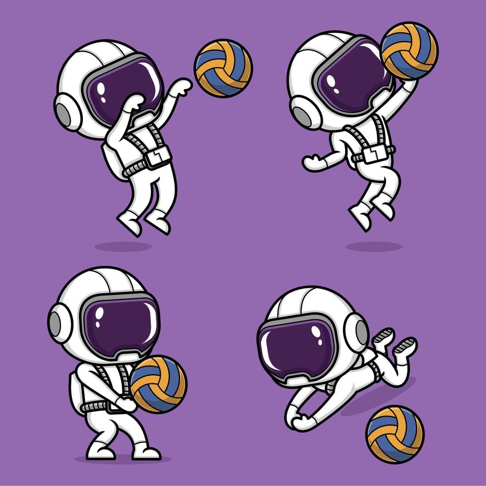 mignonne dessin animé astronaute sport volley-ball vecteur