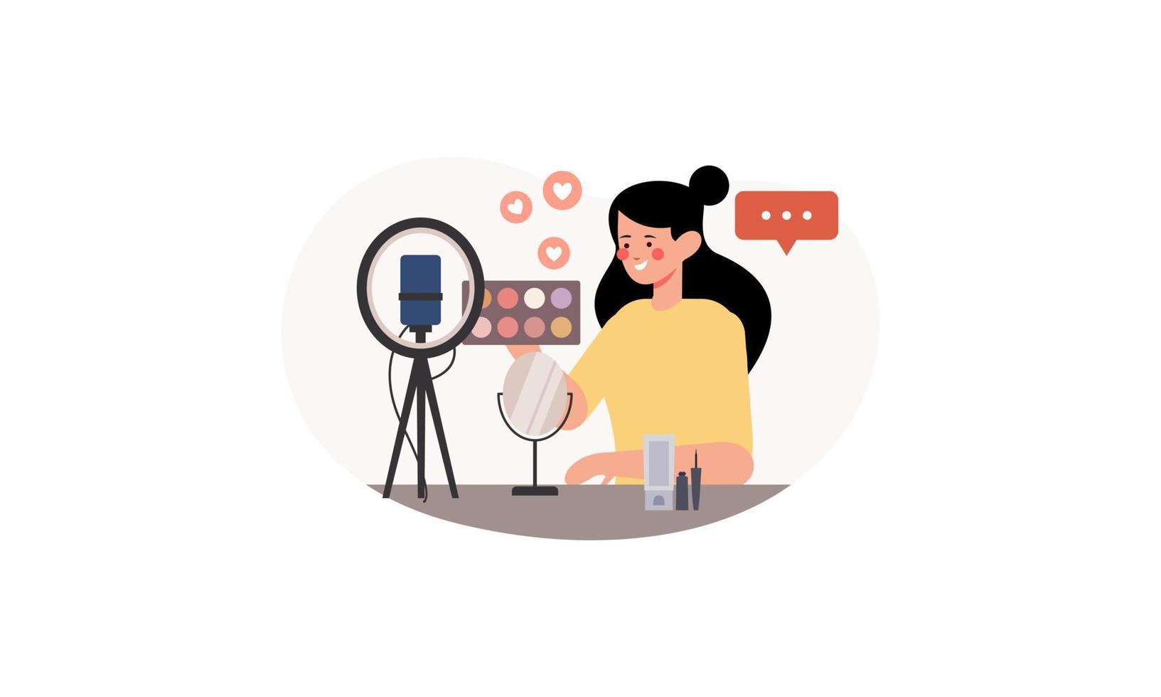 beauté blogueur enregistrement maquillage Didacticiel vidéo pour sa vlog illustration vecteur