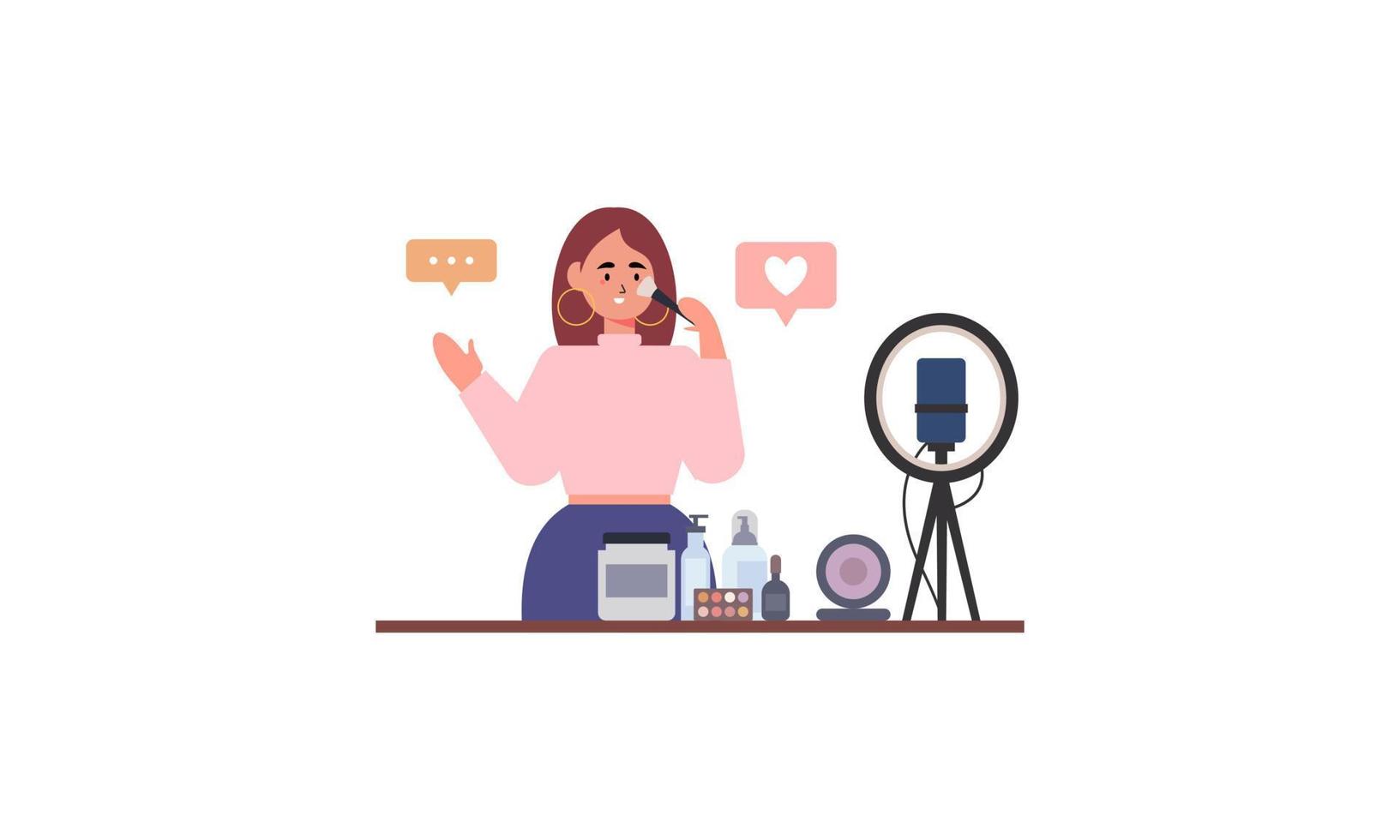 beauté blogueur enregistrement maquillage Didacticiel vidéo pour sa vlog illustration vecteur