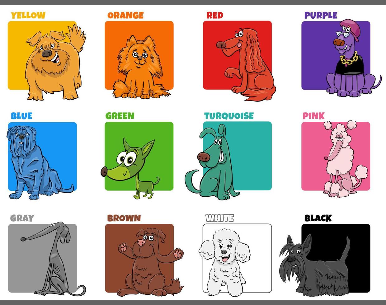 de base couleurs ensemble avec dessin animé chiens personnages vecteur