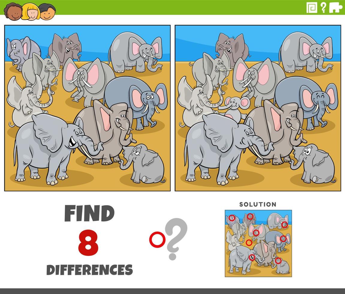 différences Jeu avec dessin animé éléphants personnages vecteur