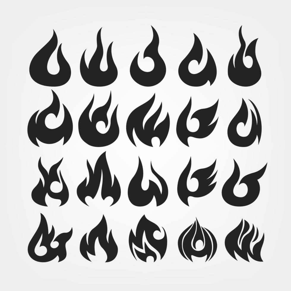 20 Feu flammes icône ensemble, vecteur illustration