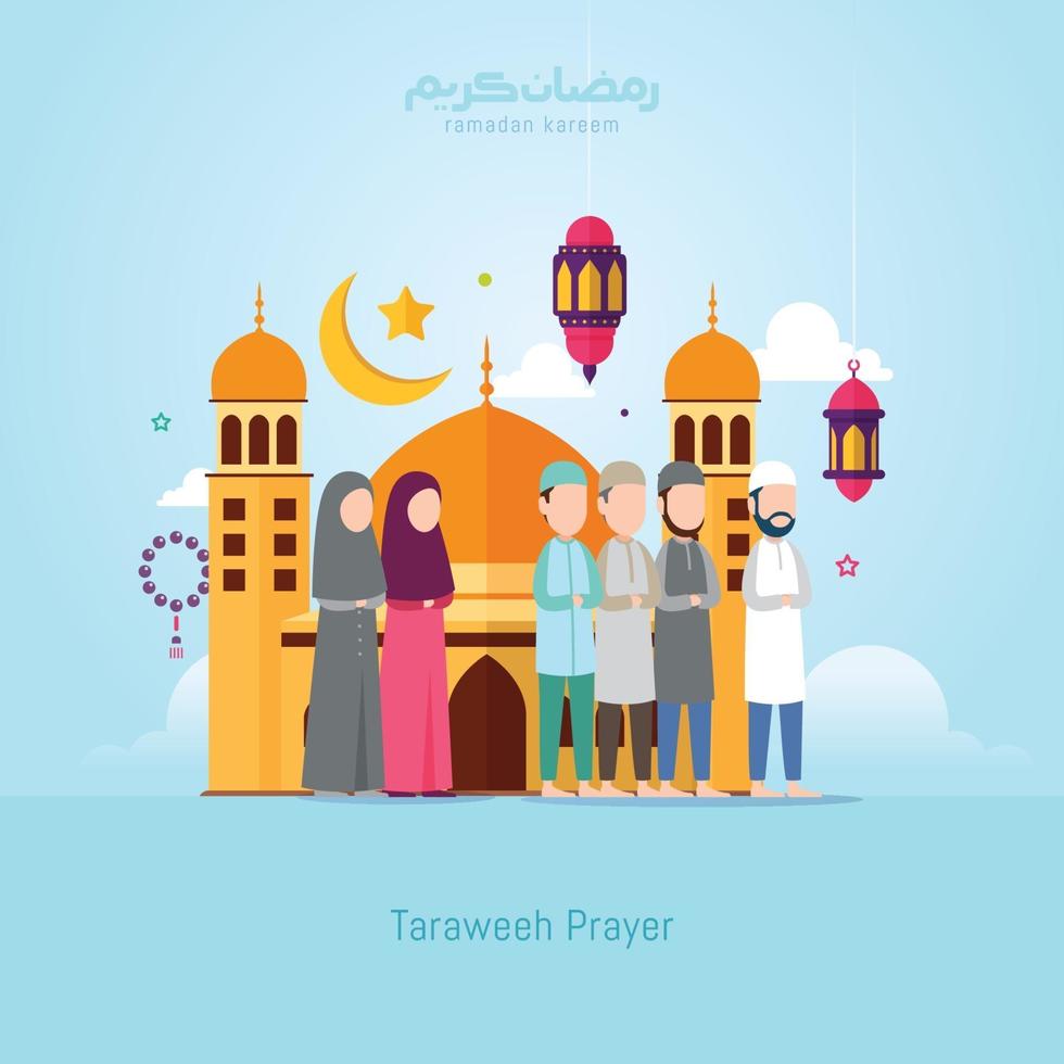 ramadan kareem avec illustration vectorielle de personnes taraweeh prière vecteur