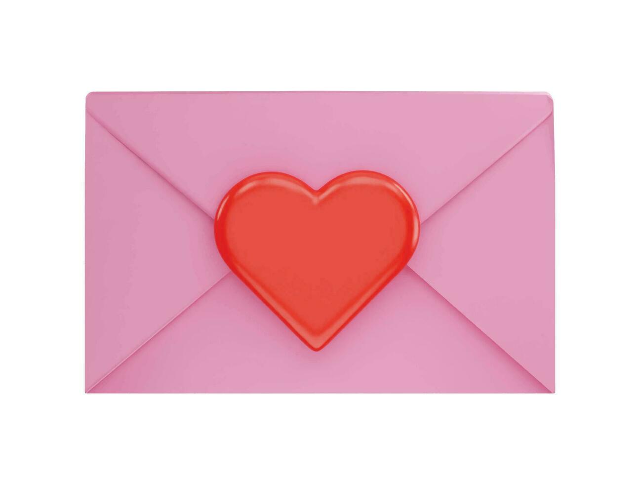une rose enveloppe avec une cœur sur il et une rouge cœur sur le Haut avec 3d vecteur icône illustration