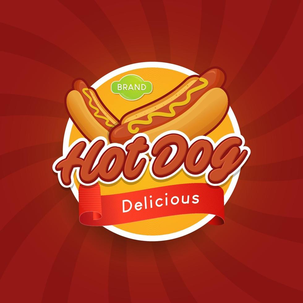 illustration vectorielle de hot-dog étiquette alimentaire insigne vecteur