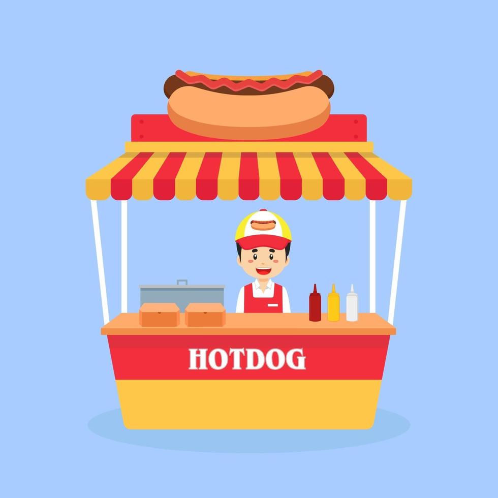 Vendeur vendre rue de stand de hot-dog vecteur