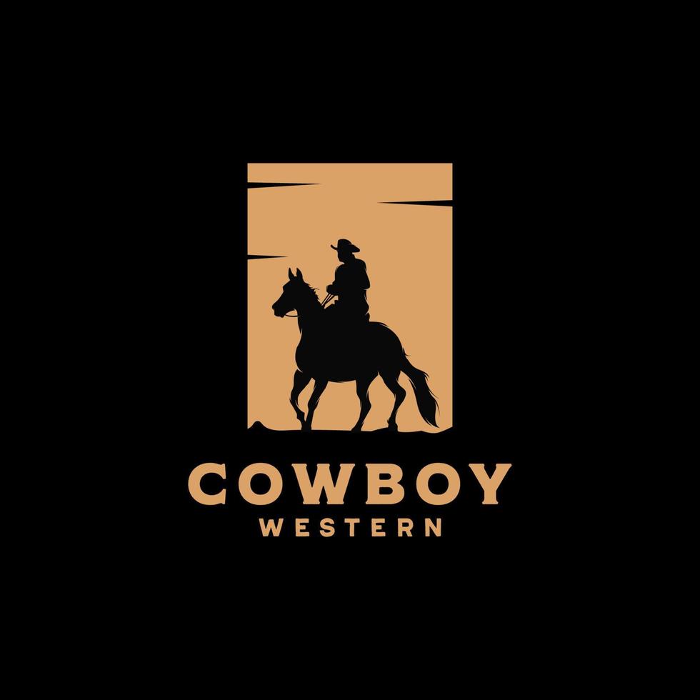 silhouette de cheval de cow-boy au logo de nuit vecteur