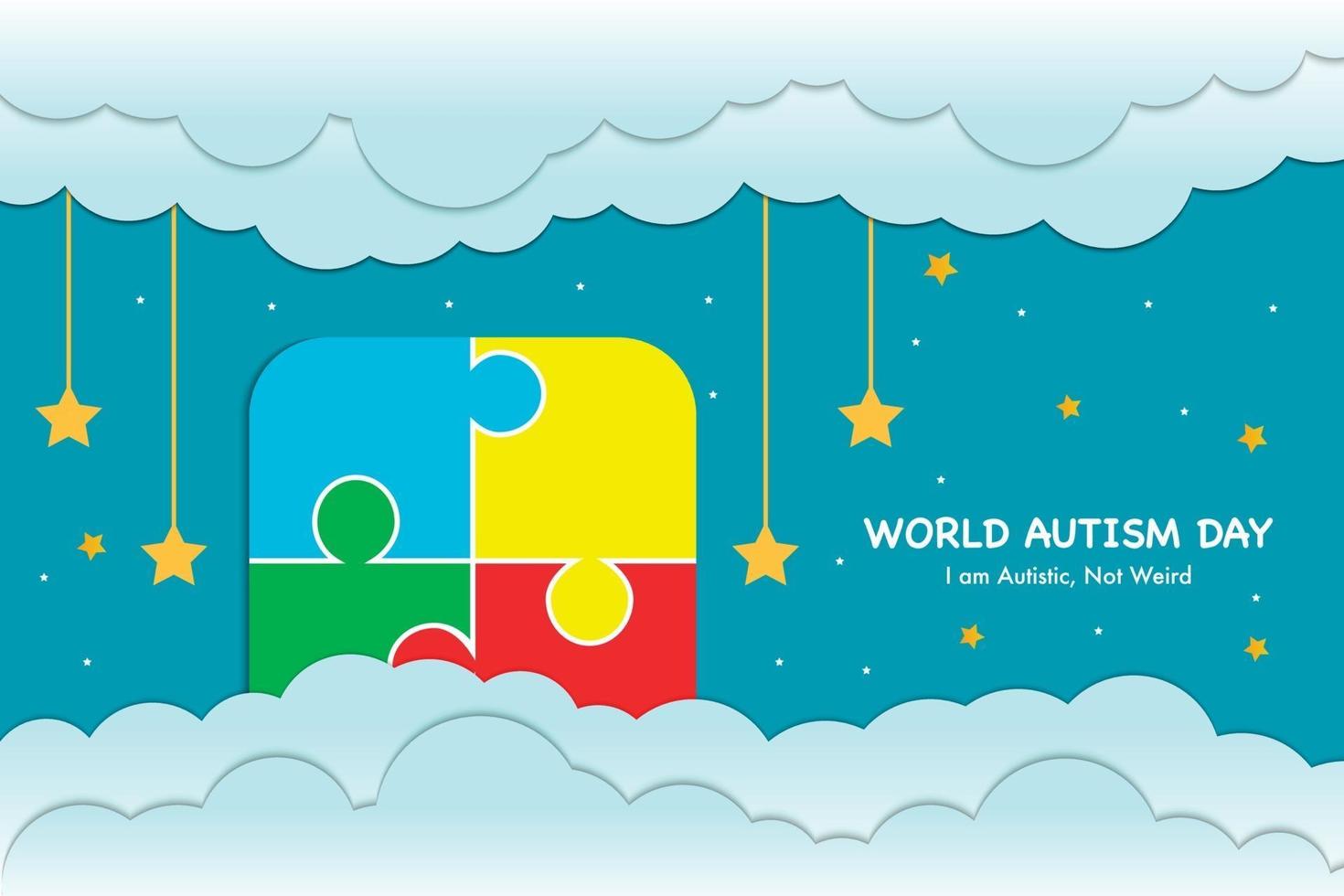 style papercut de la journée mondiale de l'autisme vecteur