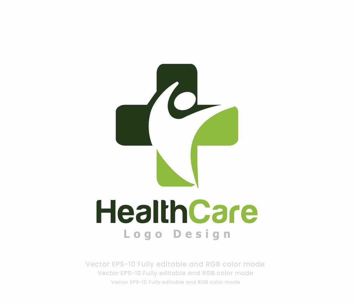 santé se soucier logo conception avec une traverser et une la personne vecteur