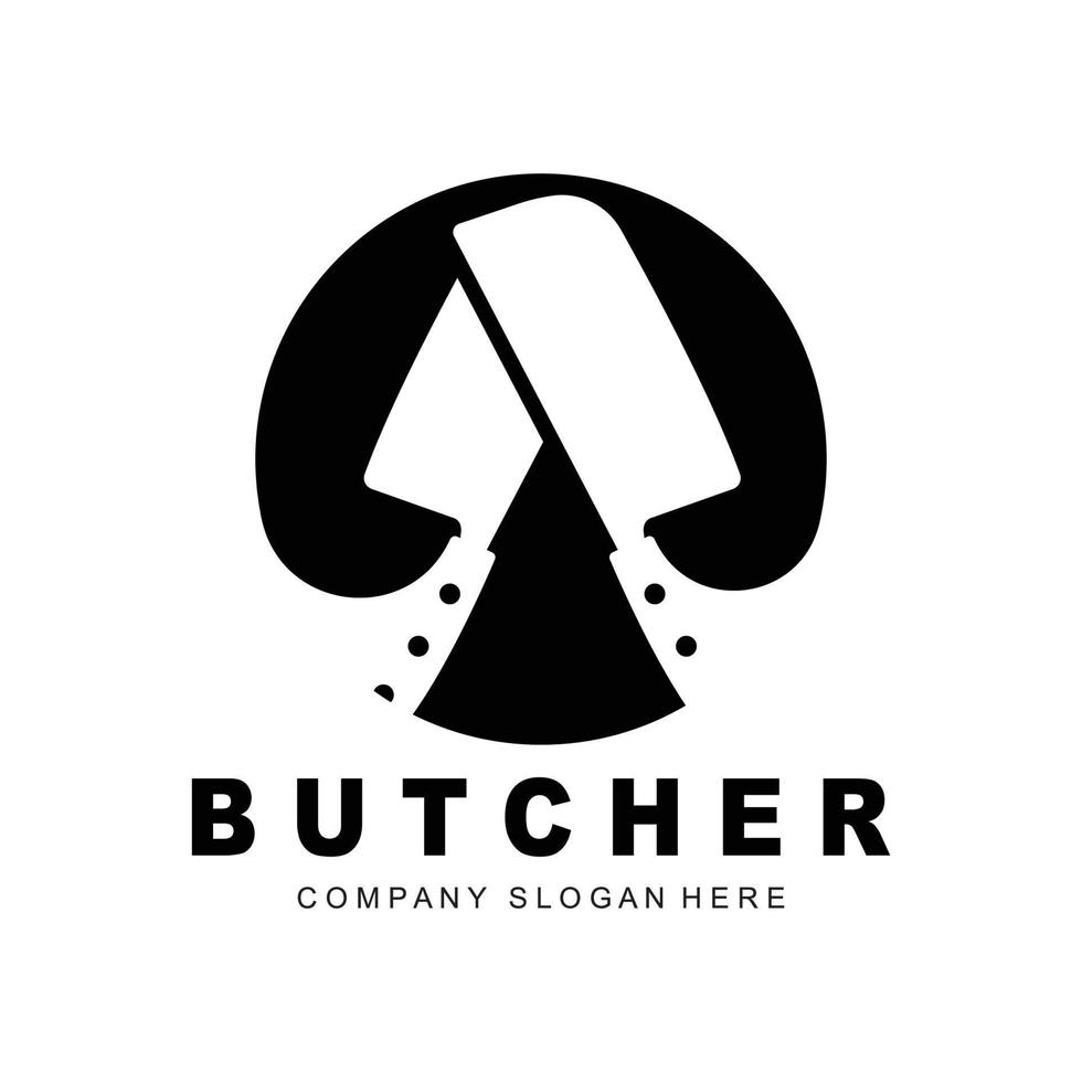 création de logo de boucher, modèle vectoriel d'outil de coupe de couteau, conception d'illustration de marque de produit pour boucherie, ferme, boucherie