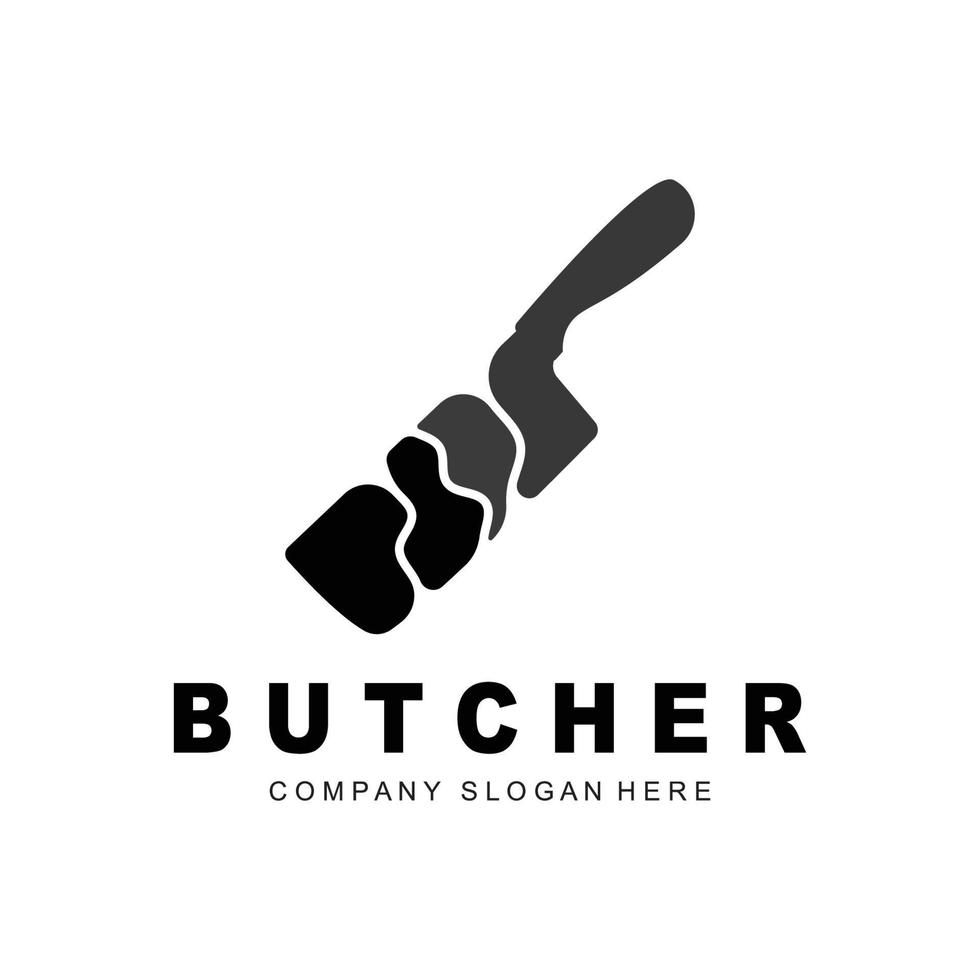 création de logo de boucher, modèle vectoriel d'outil de coupe de couteau, conception d'illustration de marque de produit pour boucherie, ferme, boucherie