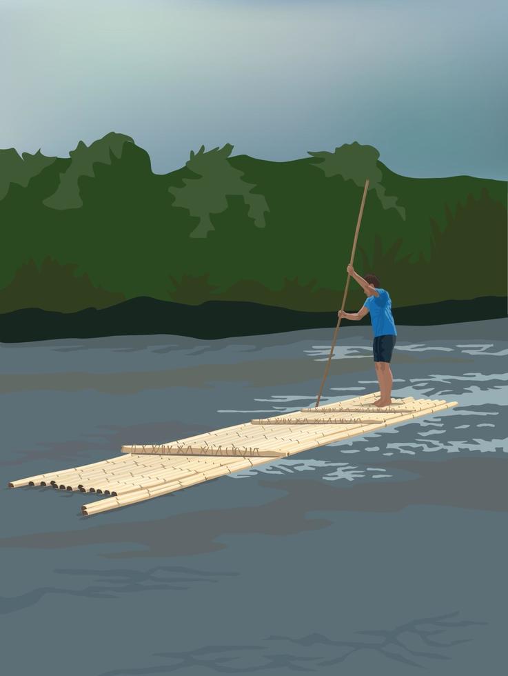 rafting en bambou sur vecteur graphique illustration