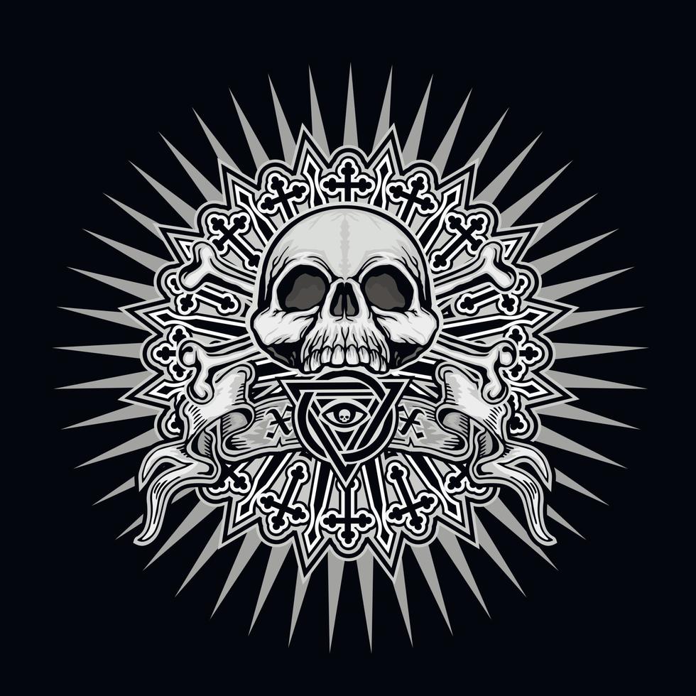signe gothique avec crâne et oeil de la providence en triangle, t-shirts design vintage grunge vecteur