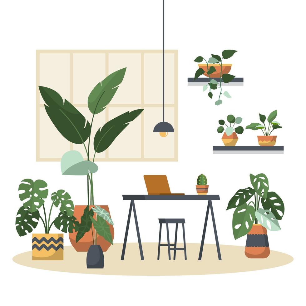 plante d'intérieur tropicale plante décorative verte dans l'illustration de l'espace de travail de bureau vecteur