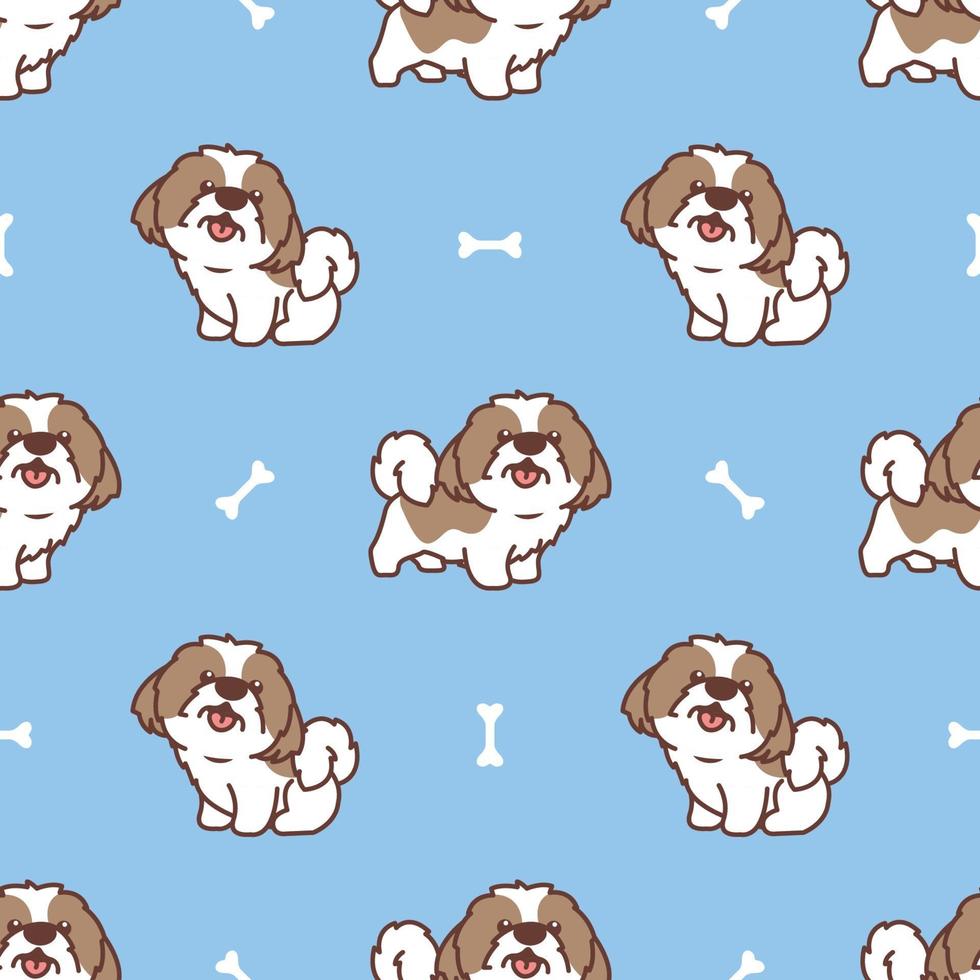 Modèle sans couture de dessin animé mignon chien shih tzu, illustration vectorielle vecteur