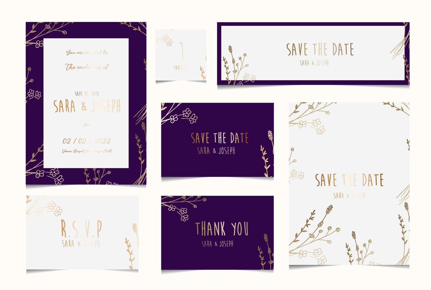 collection d'invitations de mariage botanique floral minimal vecteur