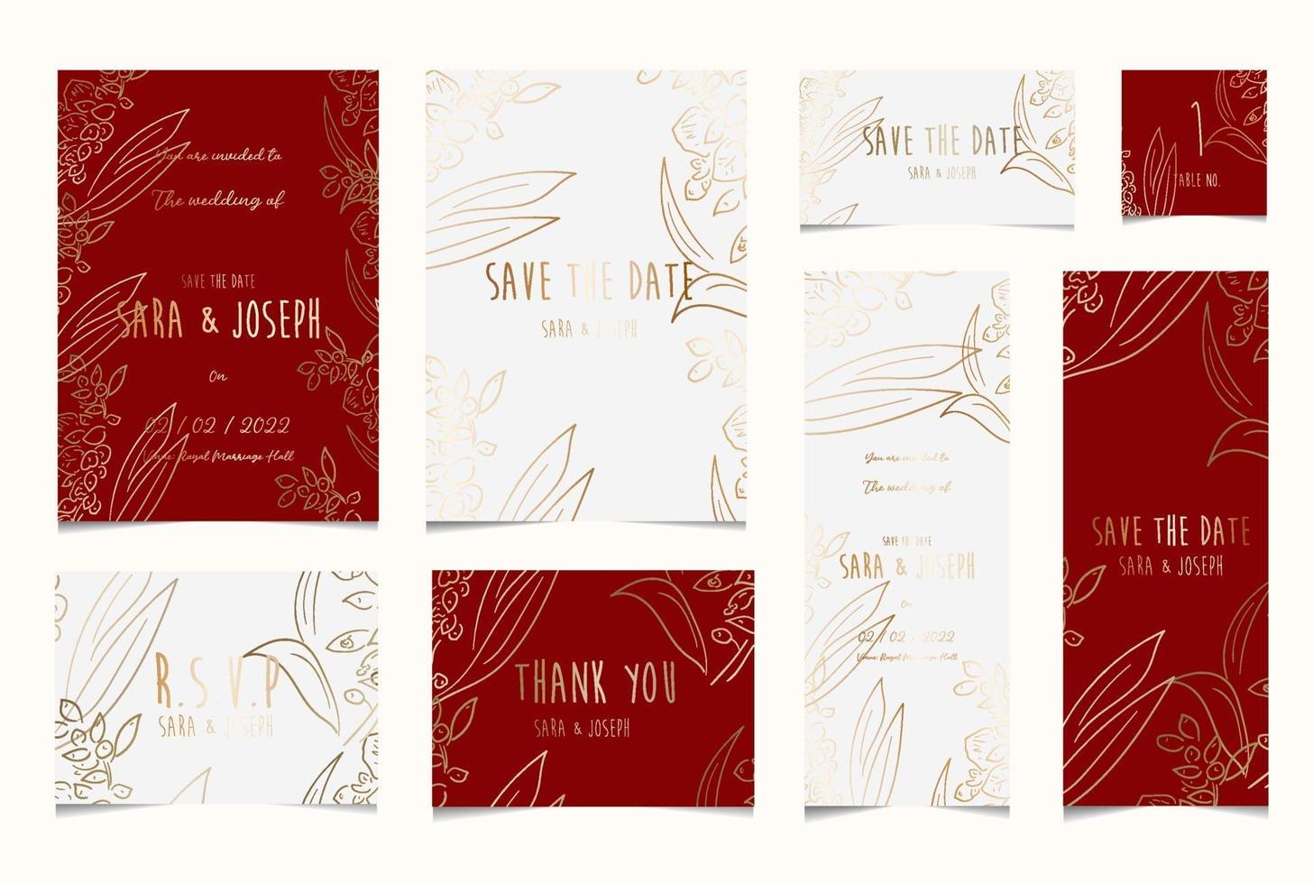 collection de cartes d'invitation de mariage botanique floral simple minimal vecteur