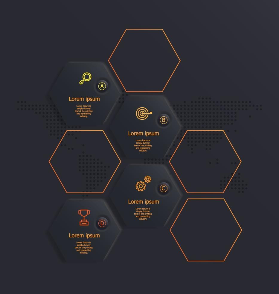 résumé, soft ui, hexagone, infographie, 4 étapes vecteur