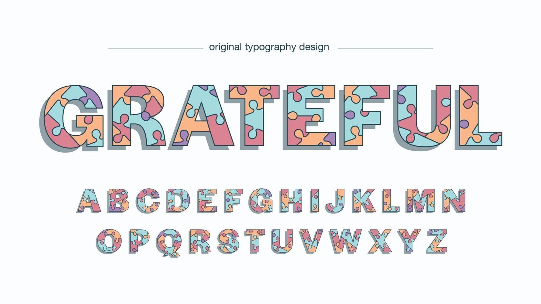 typographie en majuscules de dessin animé de puzzle coloré vecteur