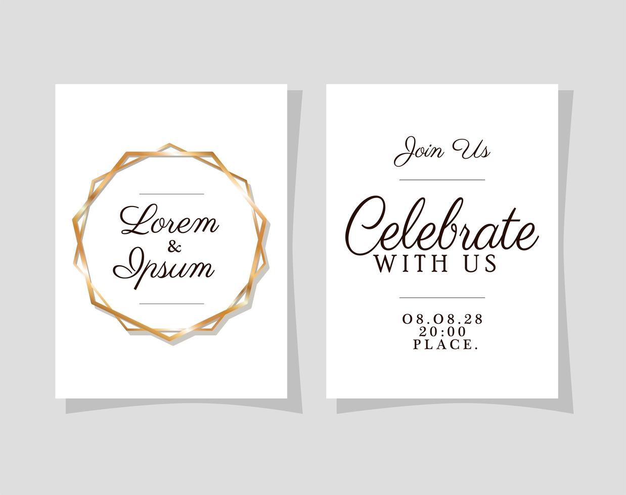 deux invitations de mariage avec conception de vecteur de cadres en or