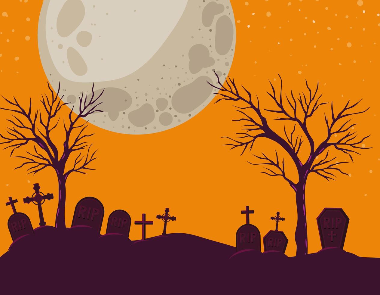fond d'halloween avec scène de cimetière la nuit vecteur