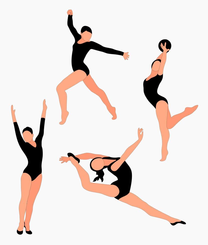 gymnaste équipe silhouettes ensemble. sport artistique gymnastique. des sports reine. plat style. isolé vecteur