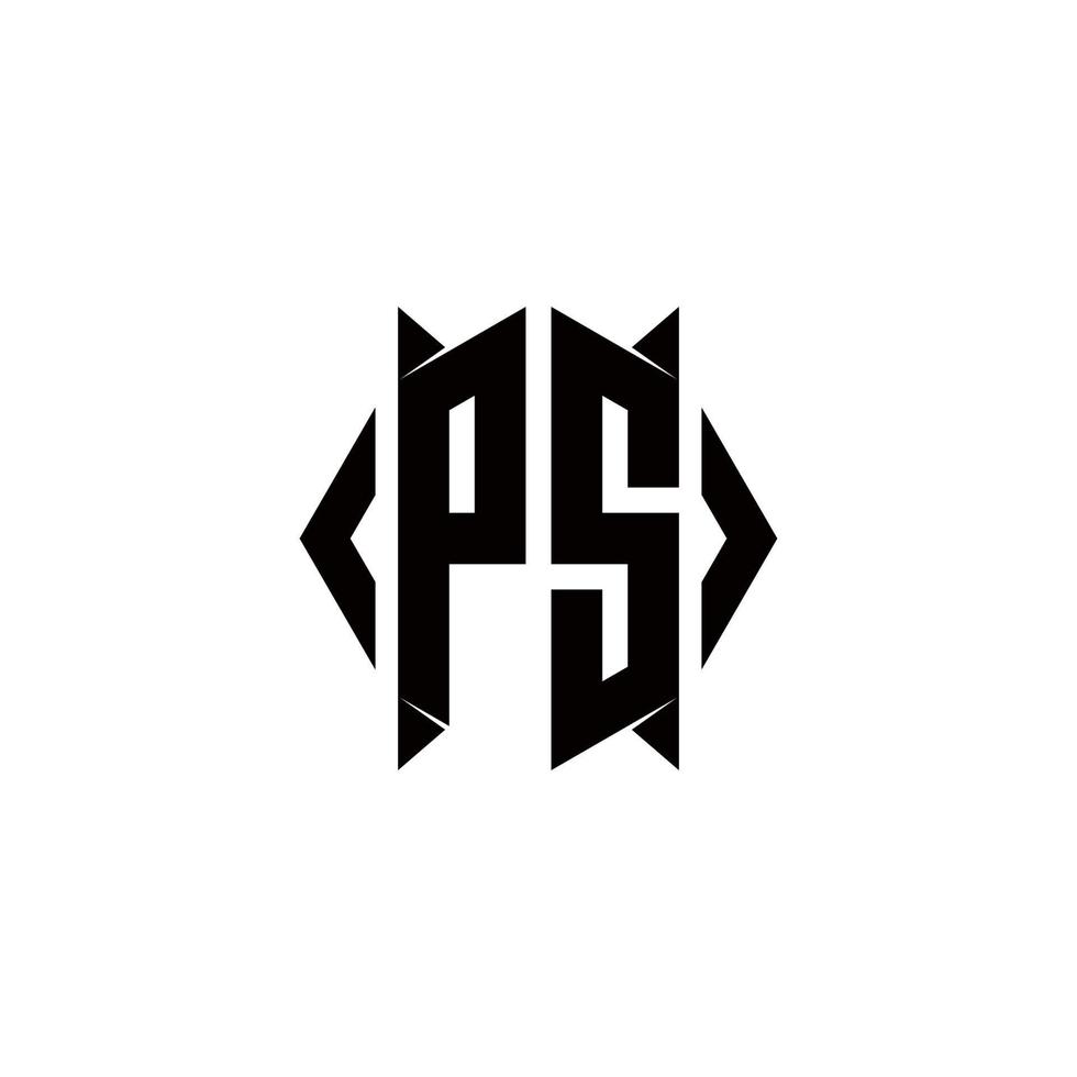 ps logo monogramme avec bouclier forme dessins modèle vecteur