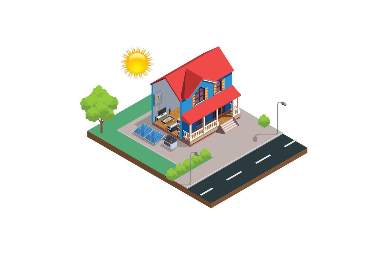 moderne isométrique solaire cellule diagramme maison système isométrique vecteur, adapté pour schémas, et autre graphique en relation les atouts vecteur