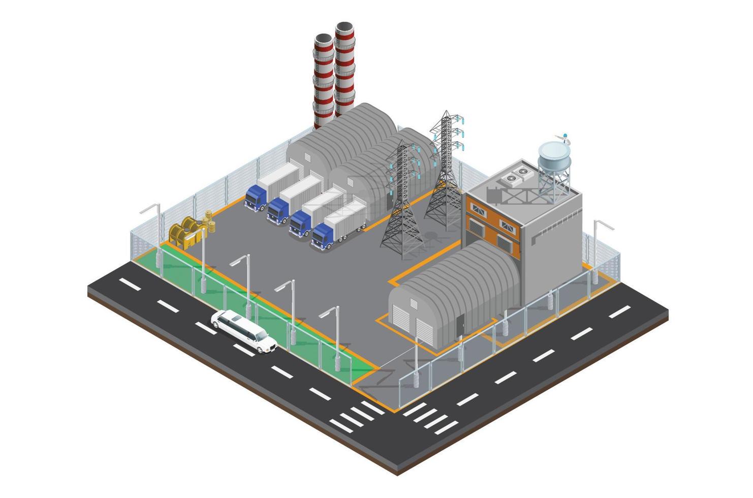 moderne isométrique usine entrepôt icône, adapté pour schémas, infographies, livre illustration, Jeu actif, et autre graphique en relation les atouts vecteur