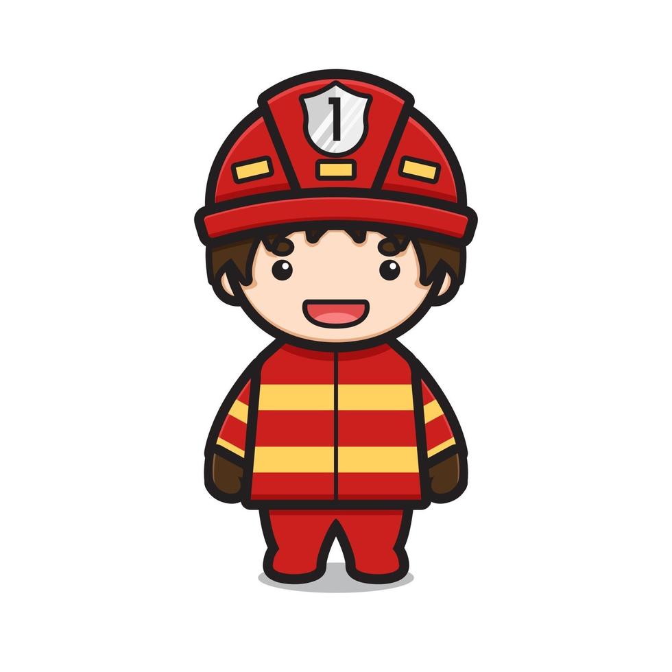 Le personnage de pompier mignon porte une icône de vecteur de dessin animé uniforme complet