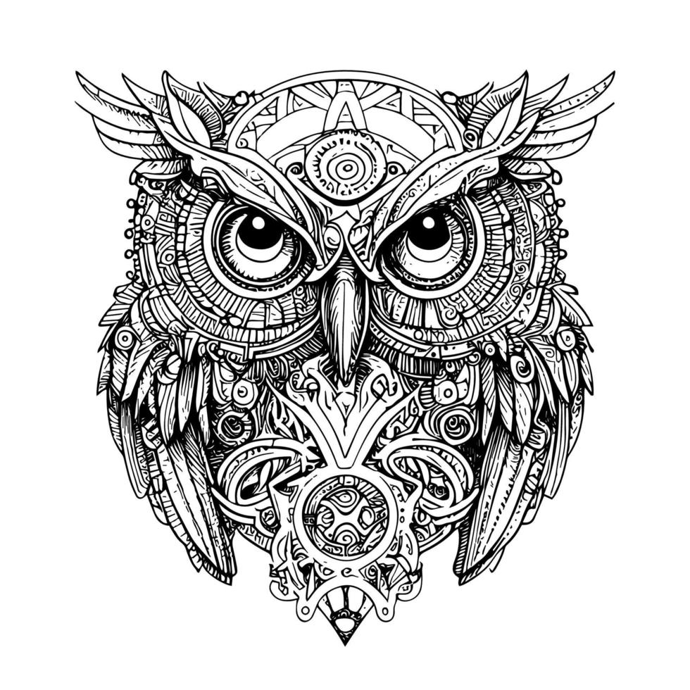 steampunk hibou illustration vitrines un complexe la fusion de métal et plumes, avec engrenages, rouages, et mouvement d'horlogerie détaillant donnant il une futuriste encore ancien ressentir vecteur