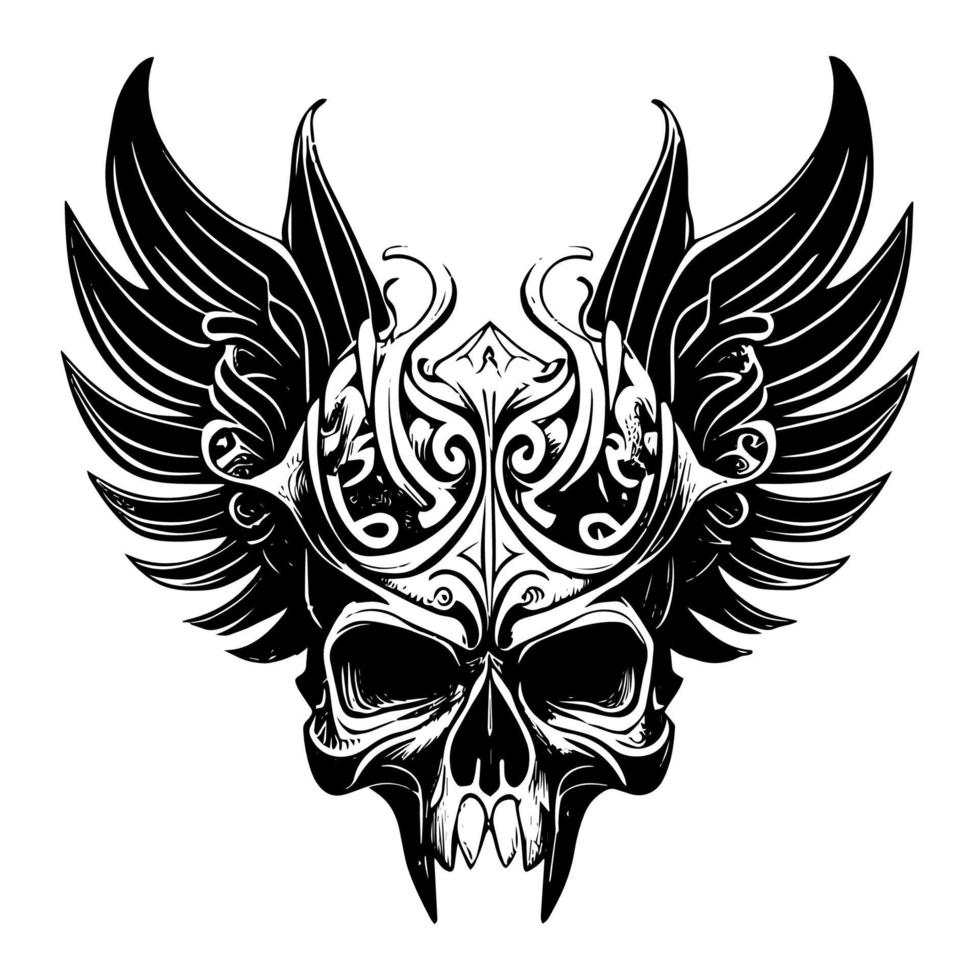 crâne et ailes est une populaire symbole dans gothique culture et souvent représente décès, liberté, et rébellion. il pouvez aussi être vu dans tatouage art vecteur