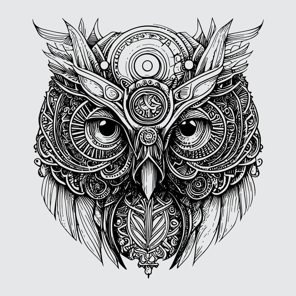 steampunk hibou illustration vitrines un complexe la fusion de métal et plumes, avec engrenages, rouages, et mouvement d'horlogerie détaillant donnant il une futuriste encore ancien ressentir vecteur