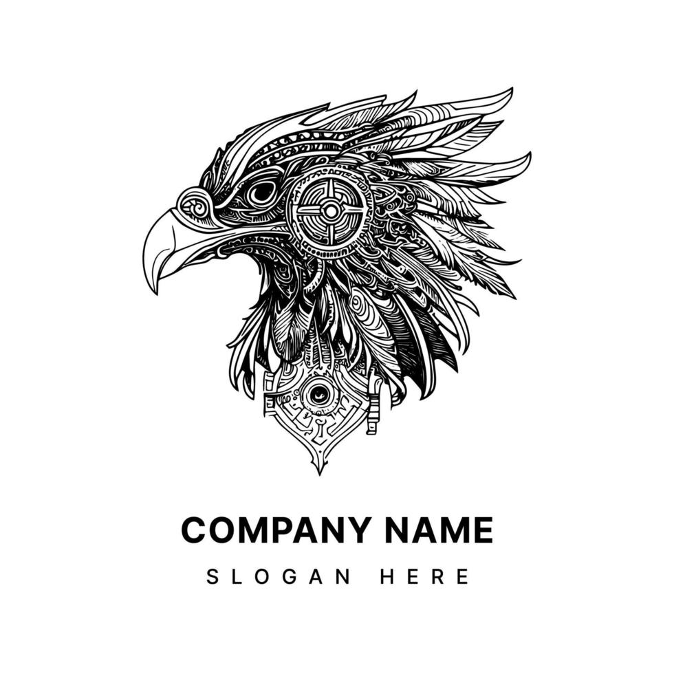 logo Aigle avec casque illustration dépeint une majestueux oiseau de proie portant une casque, symbolisant force, courage, et protection vecteur