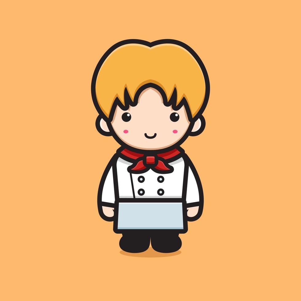 mignon, blond, chef, caractère, porter, blanc, uniforme, dessin animé, vecteur, icône, illustration vecteur