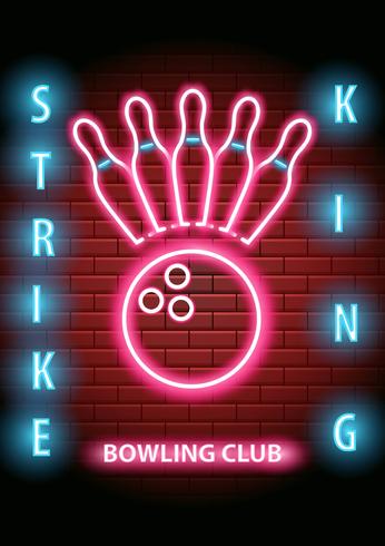 Club de bowling au néon vecteur